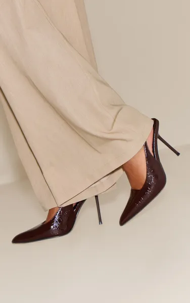 Chocolate Crinkle Heeled Sling Back Court Shoe