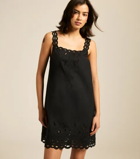 Black Cutwork Embroidered Strappy Mini Dress