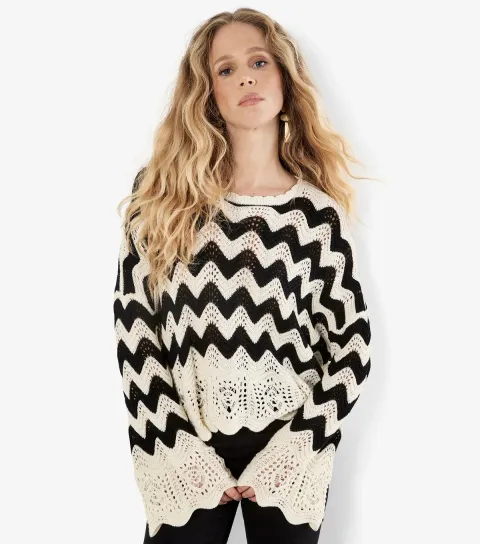 Cream Open Chevron Knit Jumper
