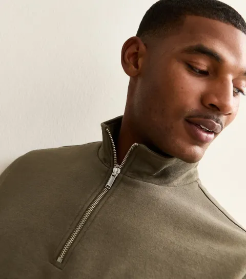 Mid Green Regular Quarter Zip Sweatshirt