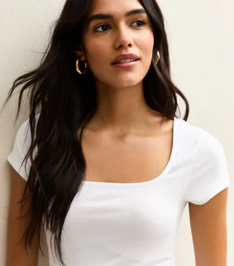 White Square Neck T-Shirt