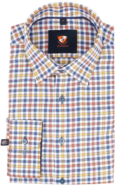 Suitable Shirt Checkered Multicolour Red Yellow size 38