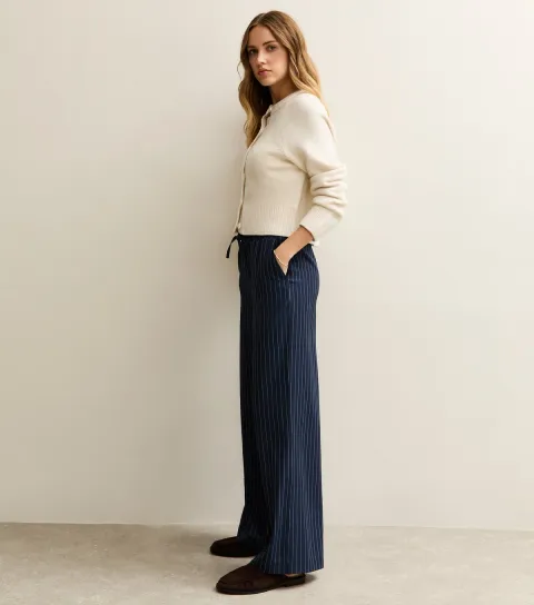 Navy Pinstripe Wide Leg Trouser