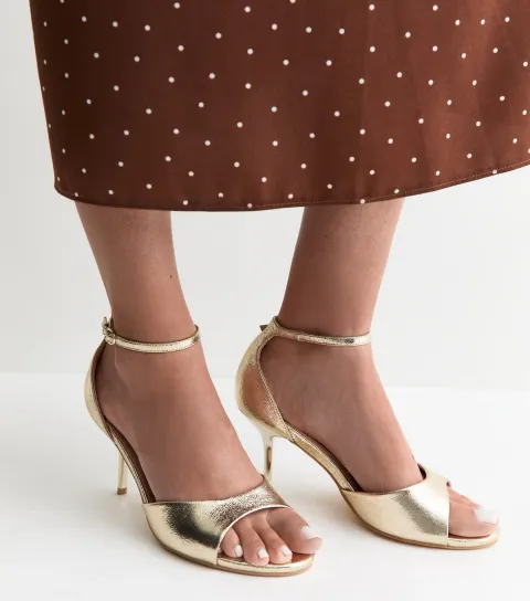 Wide Fit Gold Faux Leather Stiletto Sandals Vegan