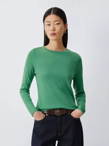 John Lewis Organic Cotton Long Sleeve Crew Neck T-Shirt