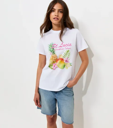 White Cotton St Lucia Short Sleeve T-Shirt