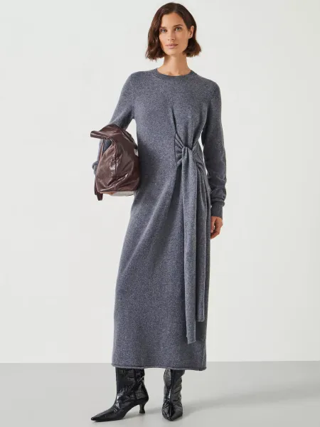 HUSH Tilly Merino Wool Tie Midi Dress
