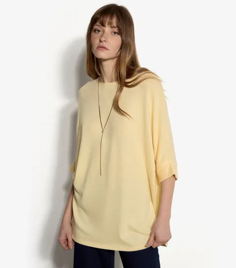 Yellow Turn Up Cuff Batwing Sleeve Jumper