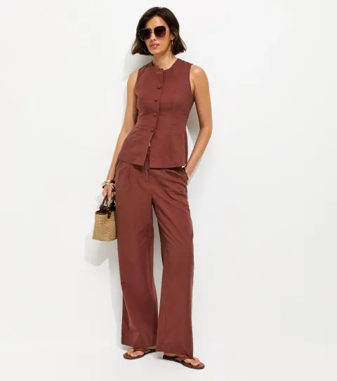 Dark Red Linen Rich Tailored Trousers
