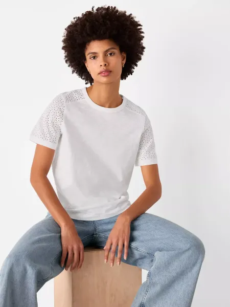 Whistles Broderie Sleeve Detail T-Shirt