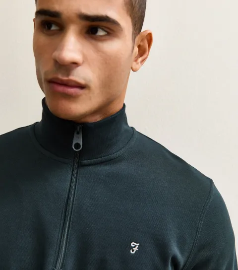 Navy Quarter Zip Logo Embroidered Jumper