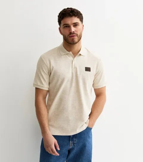 Regular Cream Logo Patch Polo Shirt