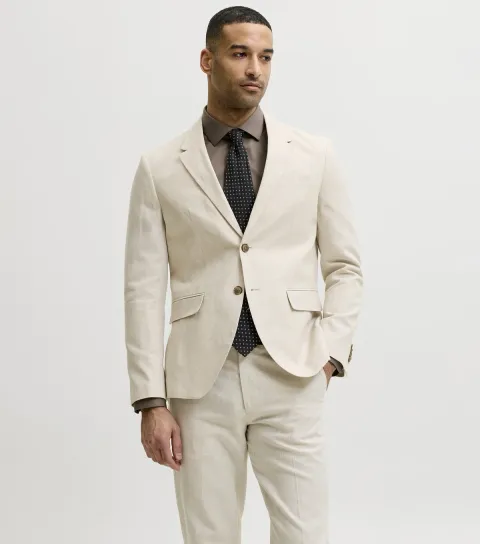 Oatmeal Regular Cotton-Linen Blazer
