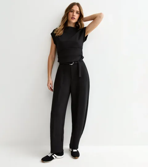 Black Soft Touch D Ring Barrel Leg Joggers
