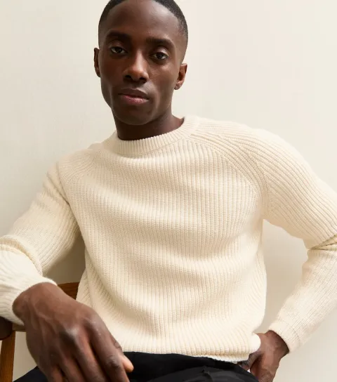 Off White Regular Fisherman Knit Crew Neck Jumper