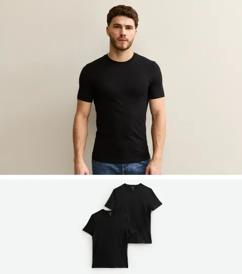 Pack of 2 Black Muscle Fit Crew Neck T-Shirts