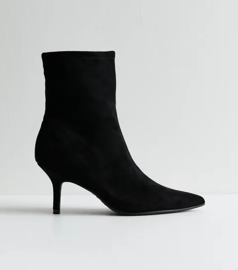Black Faux Suede Pointed Toe Ankle Boots