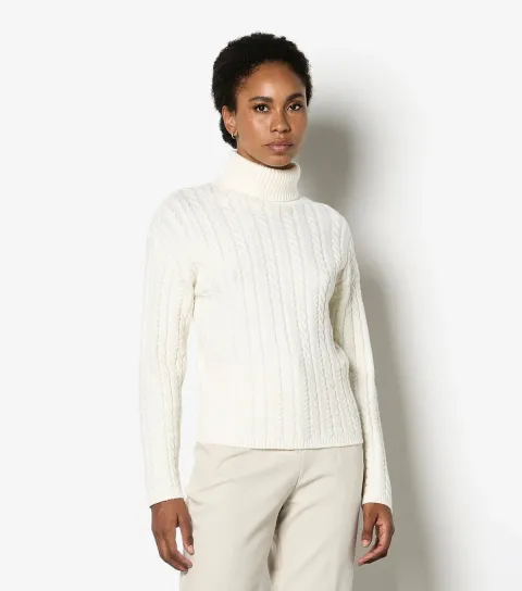 Cream Cable Knit Roll Neck Jumper