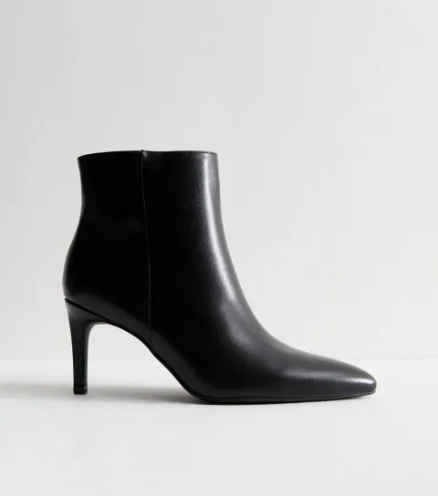Black Faux Leather Point Toe Ankle Boots