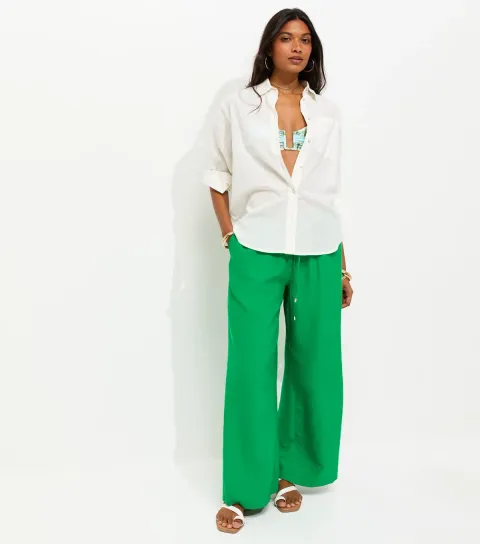 Bright Green Drawstring Wide Leg Trousers