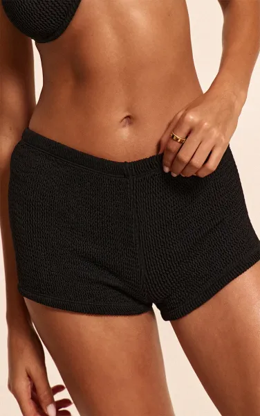 Black Crinkle Beach Hot Pants