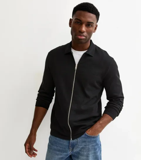 Black Knit Zip Cardigan