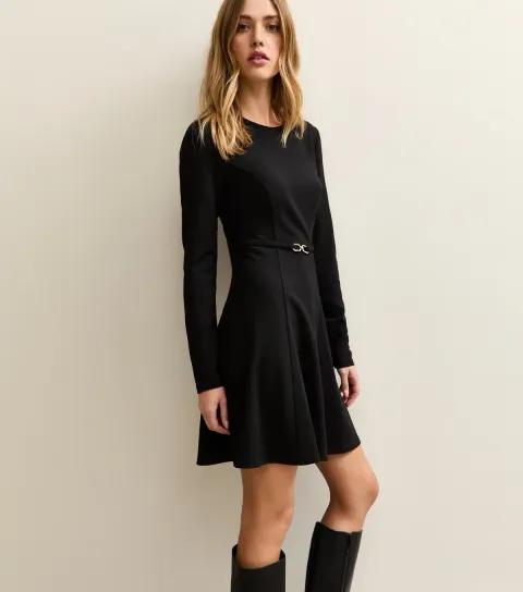 Black Crepe Belted Mini Dress