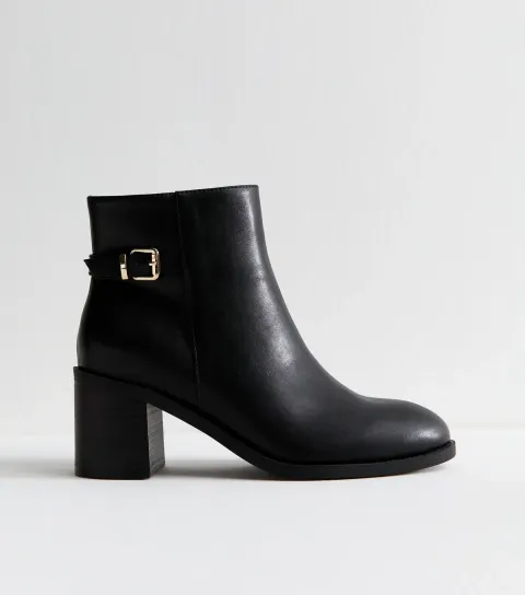 Wide Fit Black Faux Leather Buckled Ankle Boots Vegan