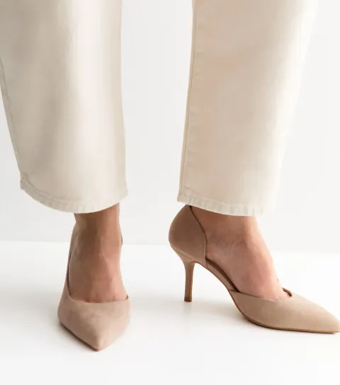 Wide Fit Light Brown Faux Suede D'Orsay Court Shoes Vegan