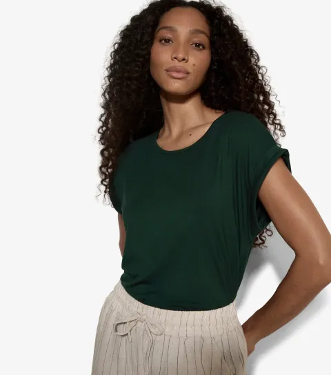 Dark Green Asymmetric Hem Wrap T-Shirt