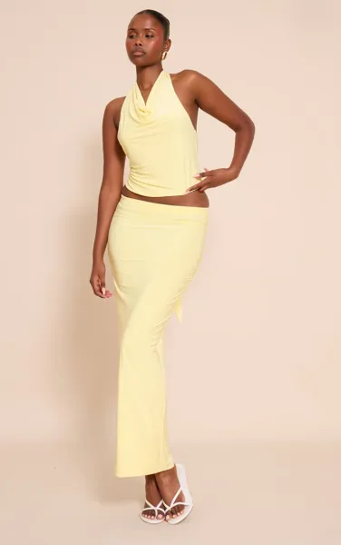 Lemon Double Layer Slinky Mid Rise Maxi Skirt