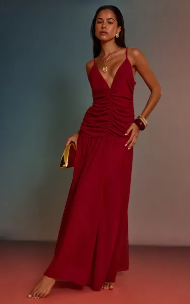 Magenta Chiffon Ruched Maxi Beach Dress