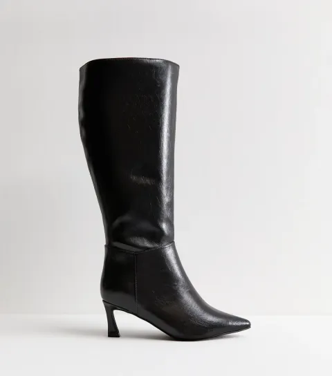 Wide Fit Black Faux Leather Heeled Boots Vegan