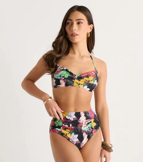 Multicolour Floral Print Gathered Front Bikini Top