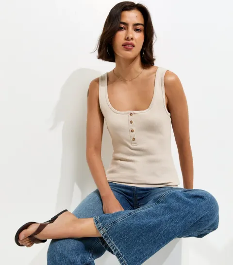Stone Henley Button Front Vest Top
