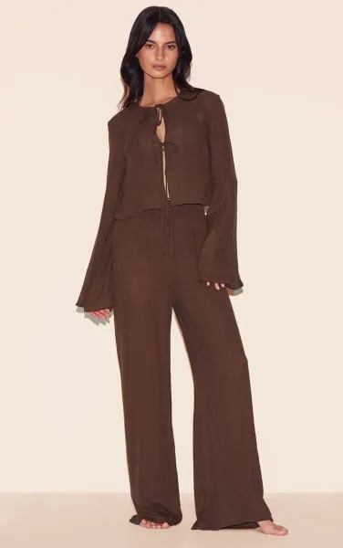 Brown Wide Leg Linen Look Beach Trousers
