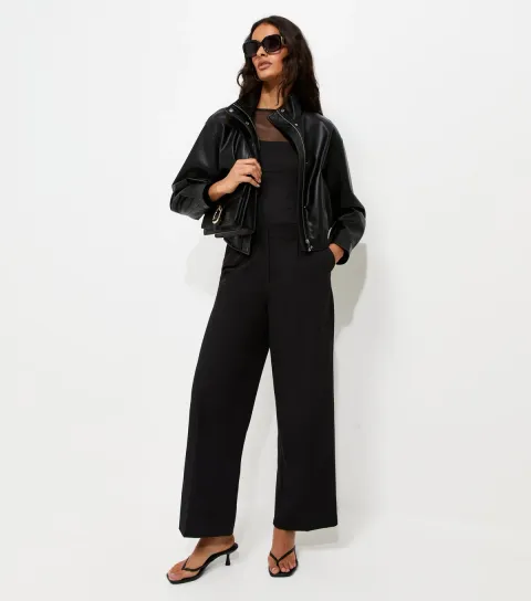 Black Tailored Front Crease Wide Leg Trousers