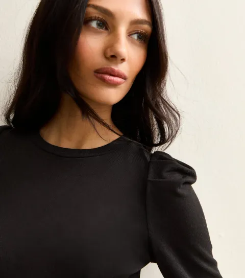 Black Puff Sleeve Soft Touch T-Shirt