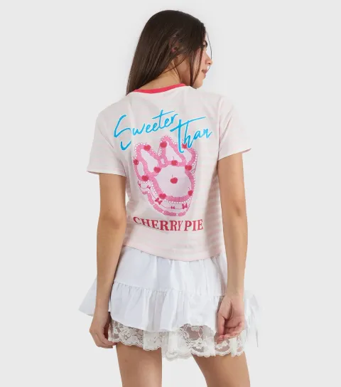 Pink Disney Striped Beaded Minnie Mouse T-Shirt