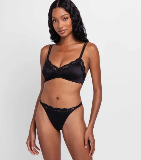Black Shiny Lace Trimmed Bralette