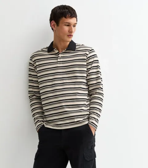 Black Striped Long Sleeve Polo Shirt