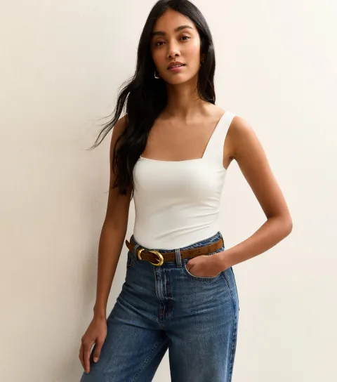 White Square Neck Bodysuit