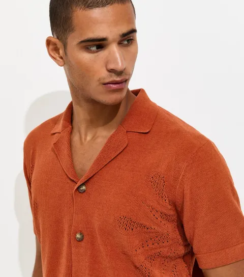 Rust Knitted Short Sleeve Shirt