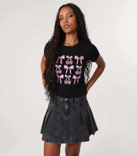 Black Diamante Bow T-Shirt