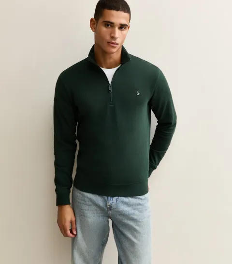 Dark Green Quarter Zip Logo Embroidered Jumper