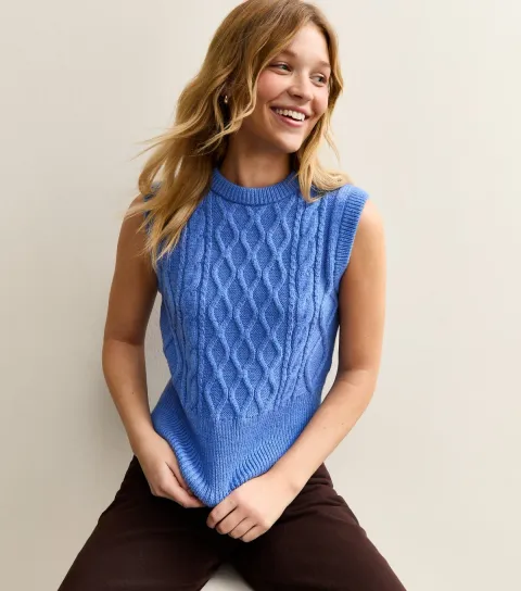 Blue Cable Knit Vest