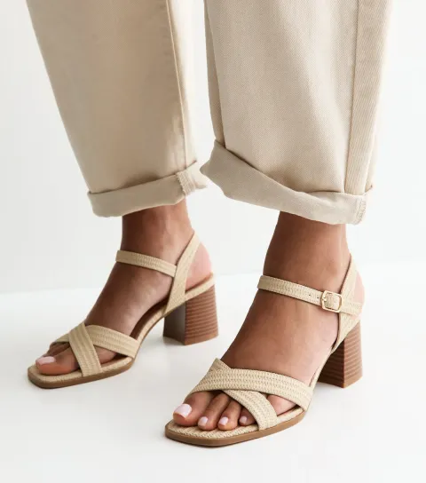 Off White Faux Leather Block Heel Sandals Vegan