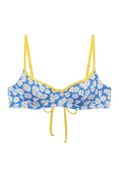 Frankies Bikinis Cola Underwire Balconette Bikini Top in Blue Daisy