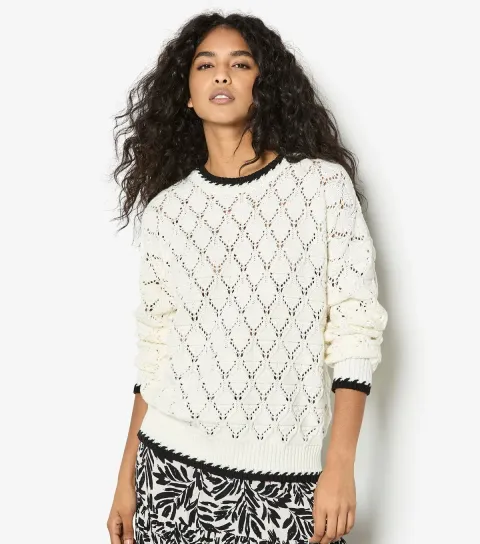 White Open Knit Blanket Edge Jumper