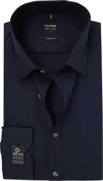 Olymp Level Five Shirt Extra Long Sleeve Body-Fit Navy Dark Blue Blue size 38